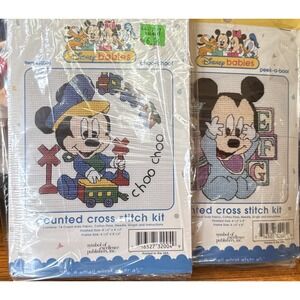 Disney Babies Cross Stitch Kit Lot 2 Mickey Mouse Started Partial Counted Kit